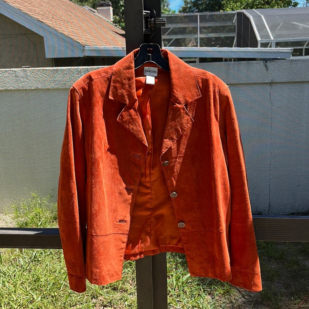 Chicos, orange, genuine, leather jacket